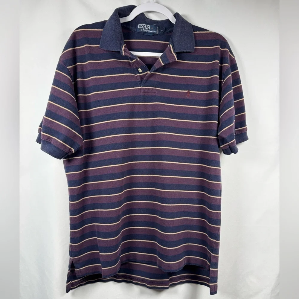 Polo by Ralph Lauren Vintage Navy, Yellow & Burgundy Striped L
